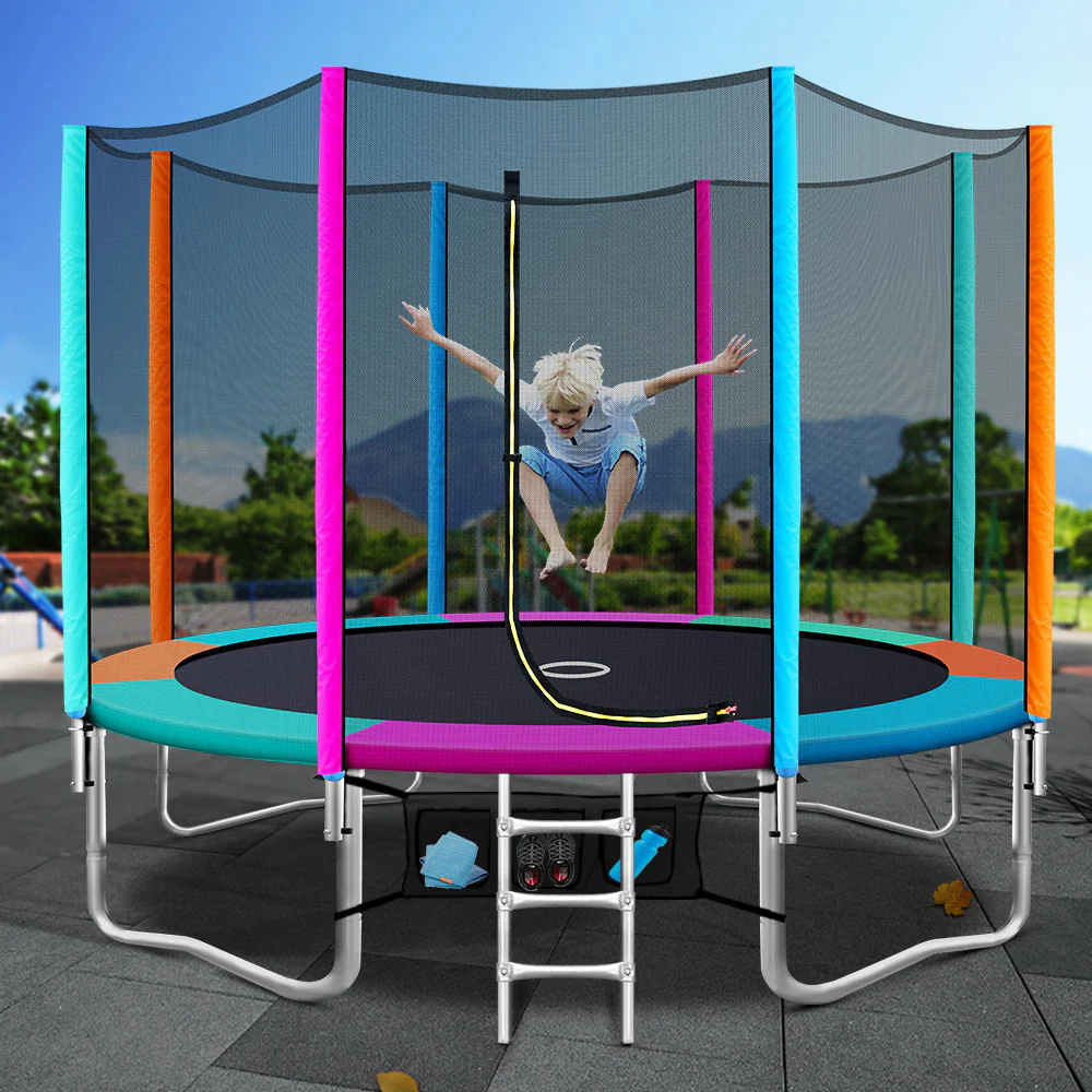 Everfit Trampoline for Kids 12FT with Ladder Enclosure Safety Net Pad Gift Round - Nurns