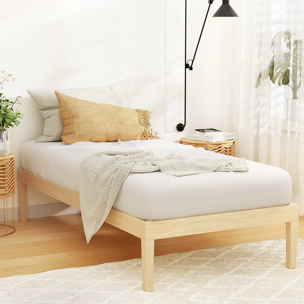 Lyanna Bed Frame Wooden Base Platform Timber Pine - Natural Single - Nurns