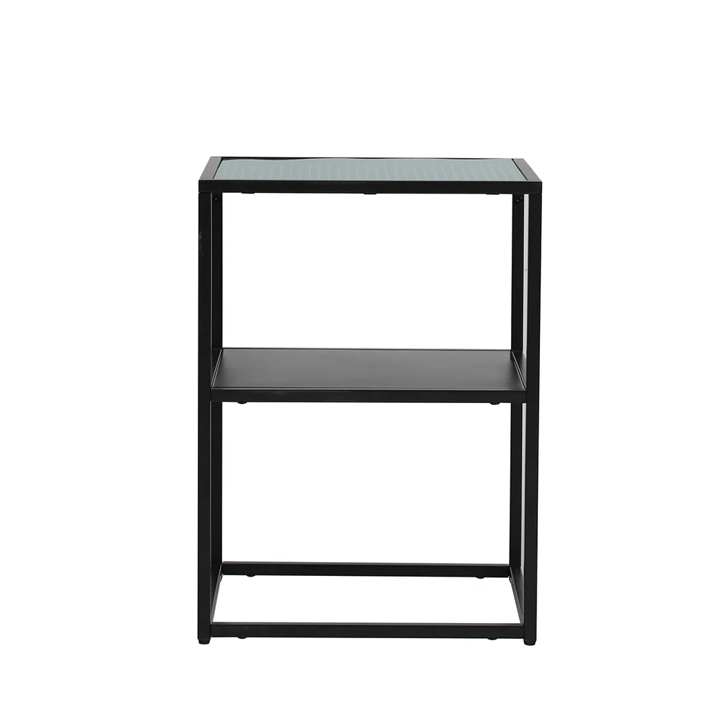 Ileana 2-Tier Side Open Design Steel Home Shelf Safety Glass End Table - Black - Nurns