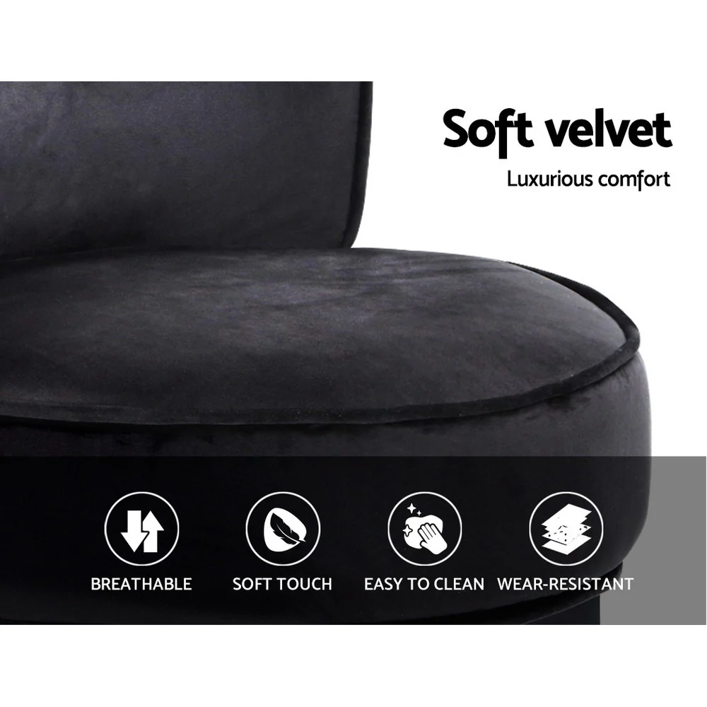Velvet Vanity Stool Backrest Stools Dressing Table Chair Makeup Bedroom Black - Nurns