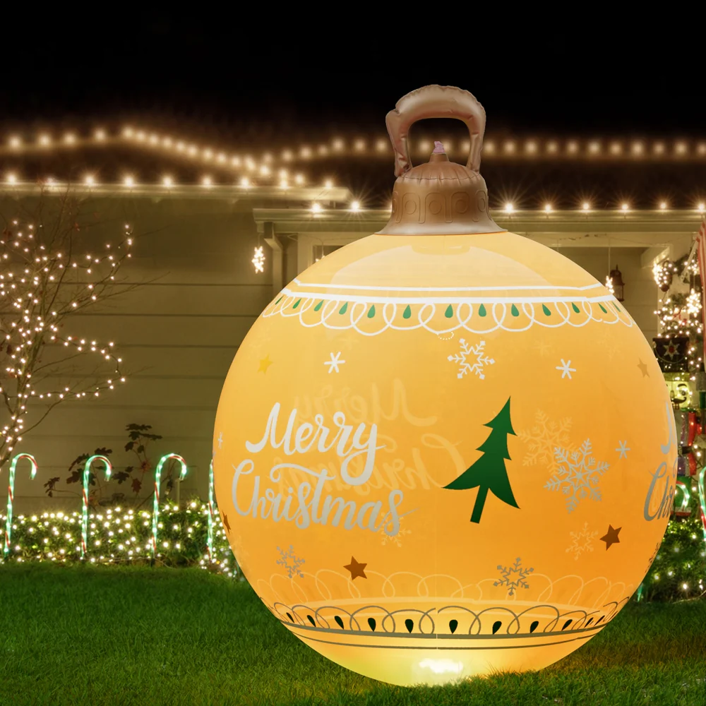 Merry Giant Bauble Ball Christmas Inflatable LED Illuminated Xmas Decoration Gold - 60cm - Nurns