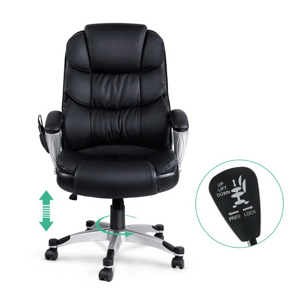 Artiss 8 Point Massage Office Chair Heated Seat Pu Black - Nurns
