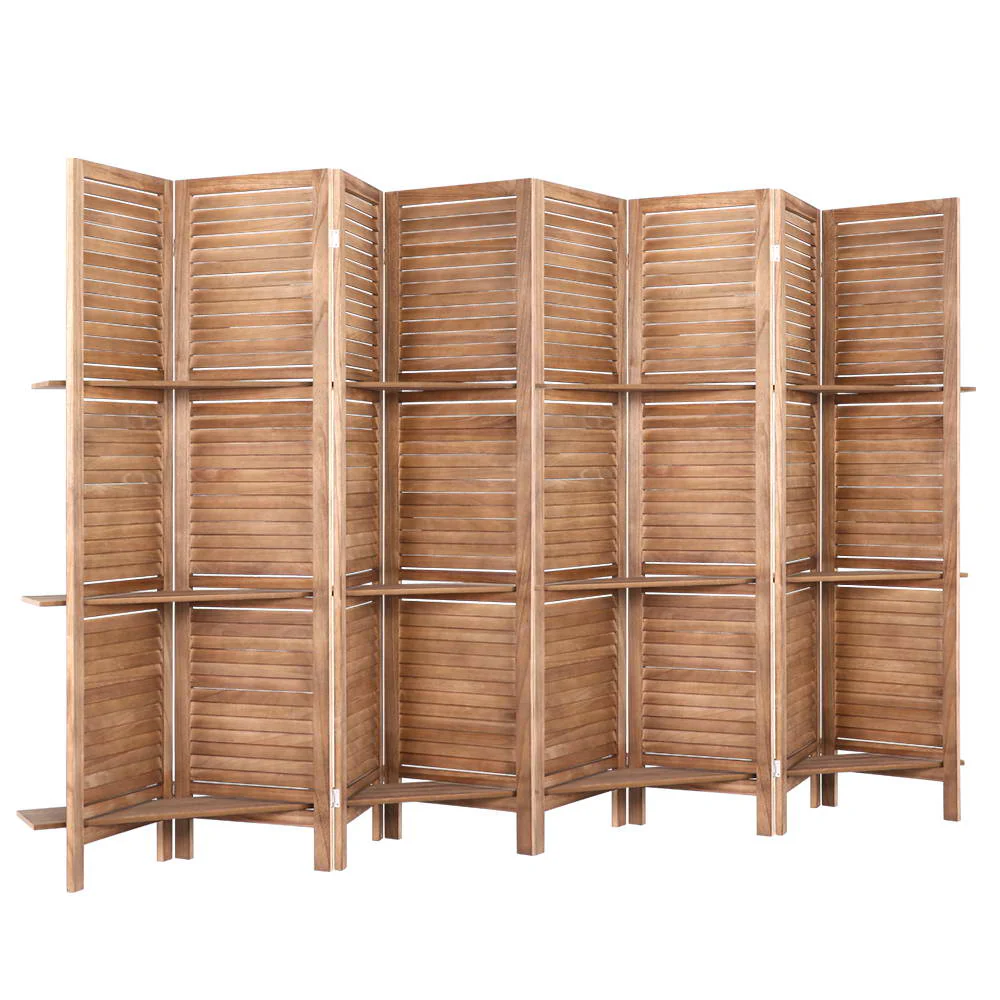 8 Panel Room Divider Screen 326x170cm Shelf - Oak - Nurns