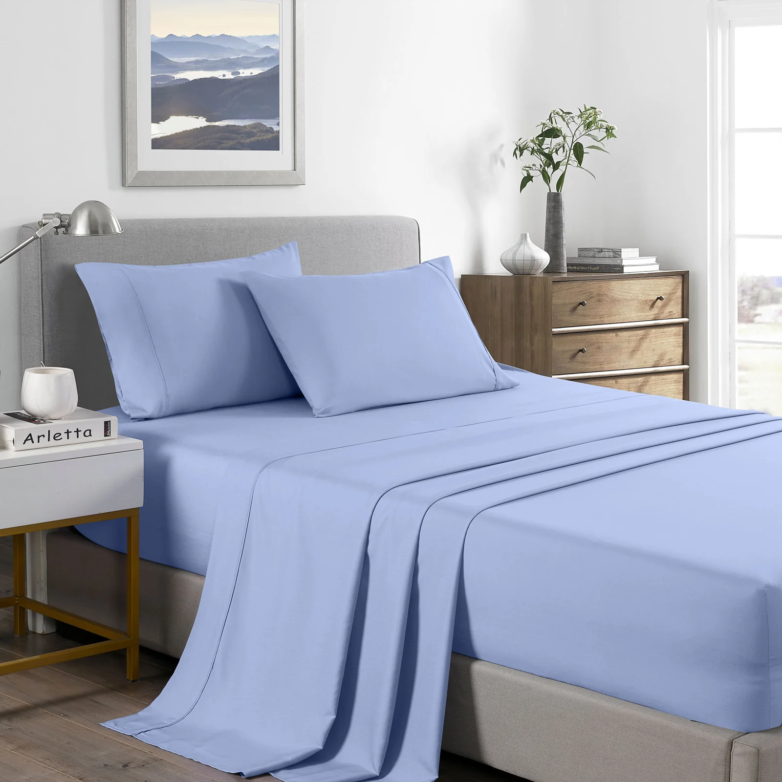 Single Royal Comfort Bamboo Cooling 2000TC Sheet Set - Light Blue - Nurns