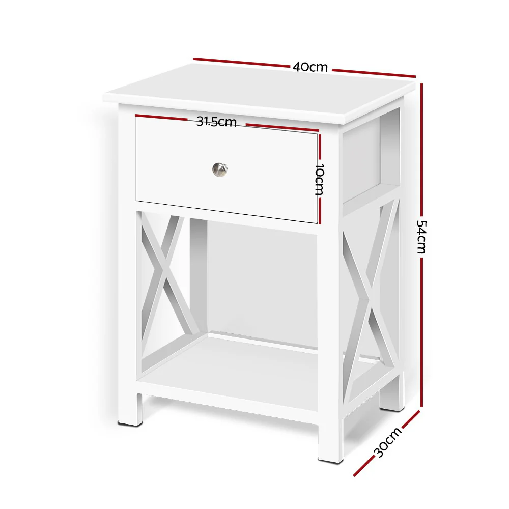 Dalhousie Wooden Bedside Tables Coffee Side Cabinet Wooden - White - Nurns