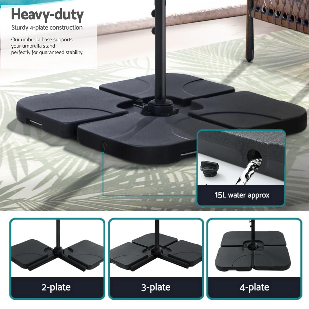 Instahut 3m Outdoor Umbrella w/Base Cantilever Beach Roma 360 Degree Tilt Grey - Nurns