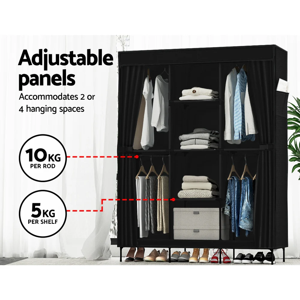 Large Portable Clothes Closet Wardrobe with Shelf Black - Nurns