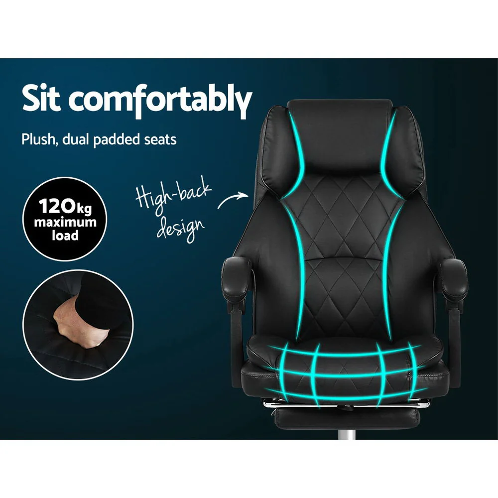 Artiss Executive Office Chair Leather Footrest Black - Nurns