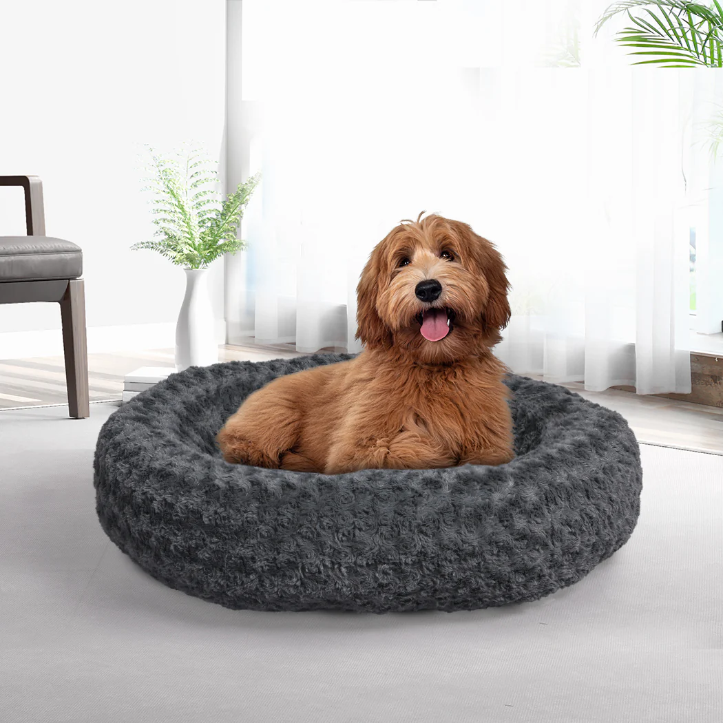 MEDIUM Dog Beds Calming Warm Soft Plush - Dark Grey - Nurns