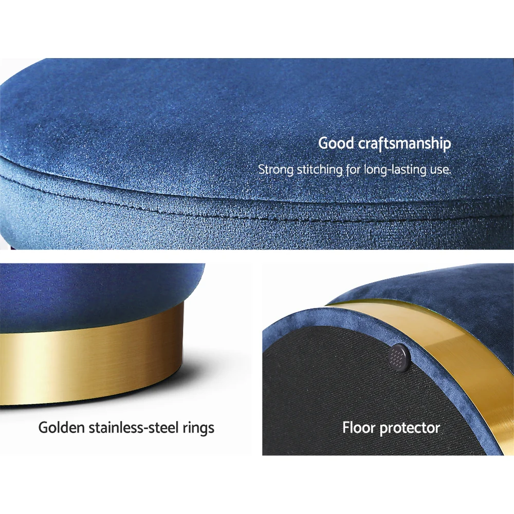 Foot Stool Round Velvet Storage Ottoman Foot Rest Pouffe Footstool Navy - Nurns