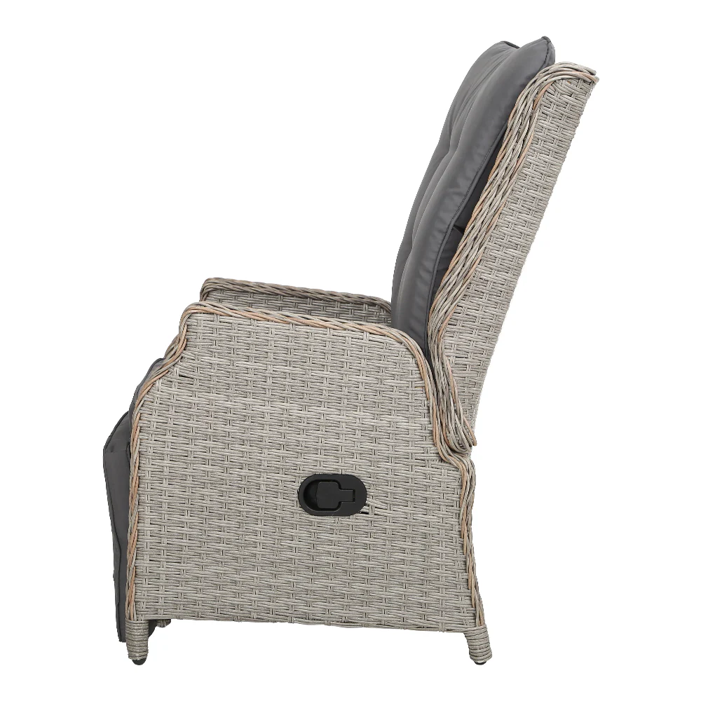 Moore Recliner Chairs Setting Outdoor Furniture Patio Wicker Sofa - Grey - Nurns