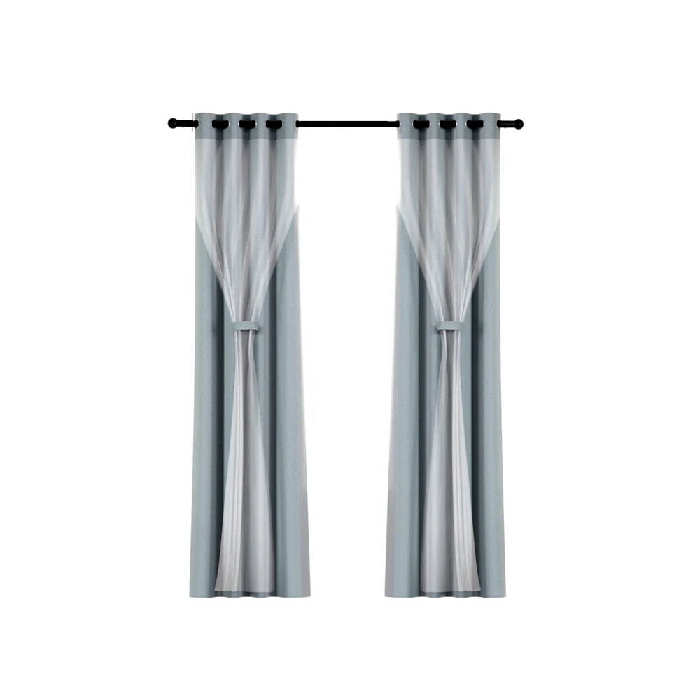 Set of 2 132x304cm Blockout Sheer Curtains Light Grey - Nurns