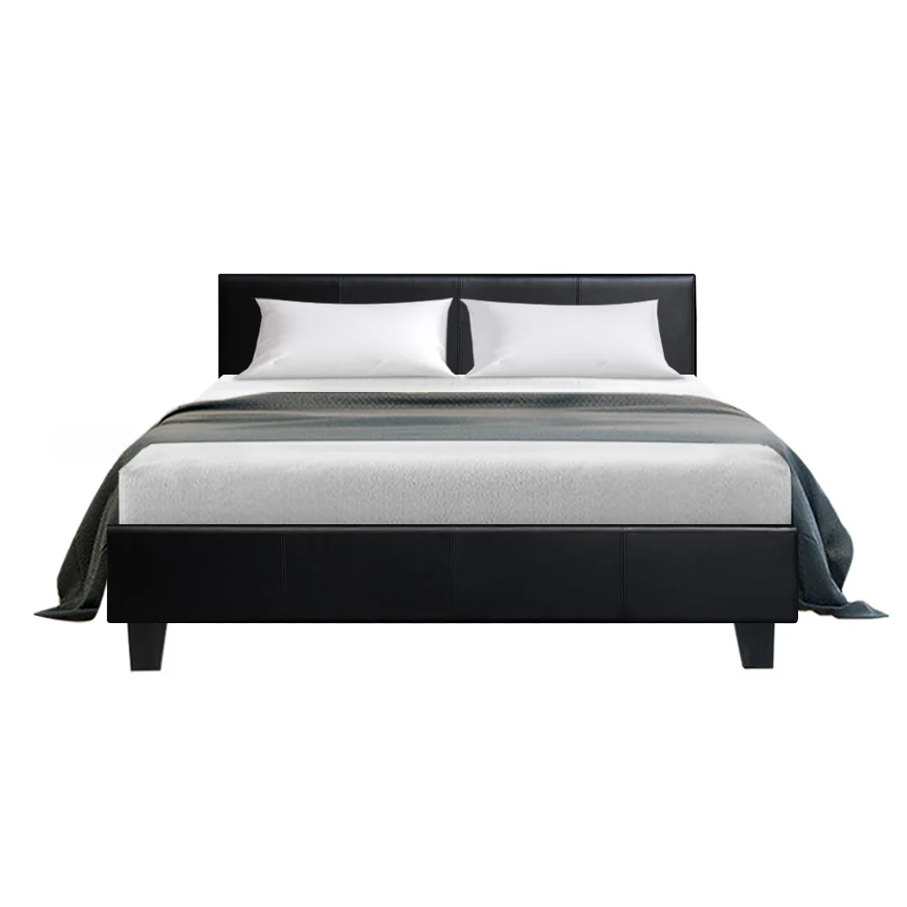 Trenton Bed Frame PU Leather - Black Double - Nurns