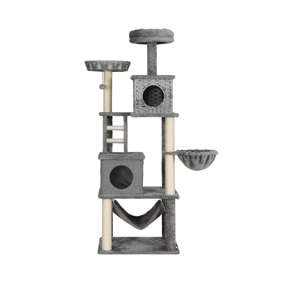 Cat Tree 169cm Tower Scratching Post Scratcher Wood Bed Condo House Rattan Ladder - Nurns