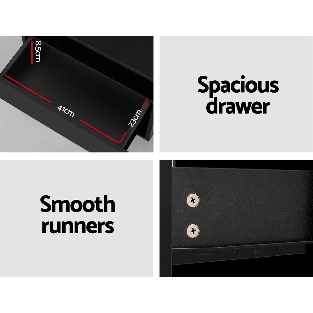 Halifax LED High Gloss Bedside Tables Side Table RGB LED Nightstand High Gloss - Black - Nurns