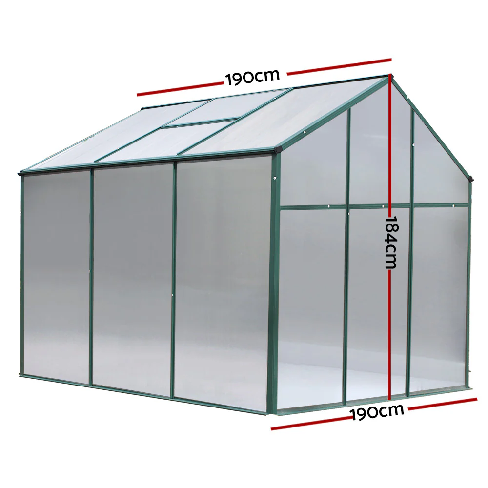 Greenfingers Greenhouse 1.9x1.9x1.83M Aluminium Polycarbonate Green House Garden Shed - Nurns
