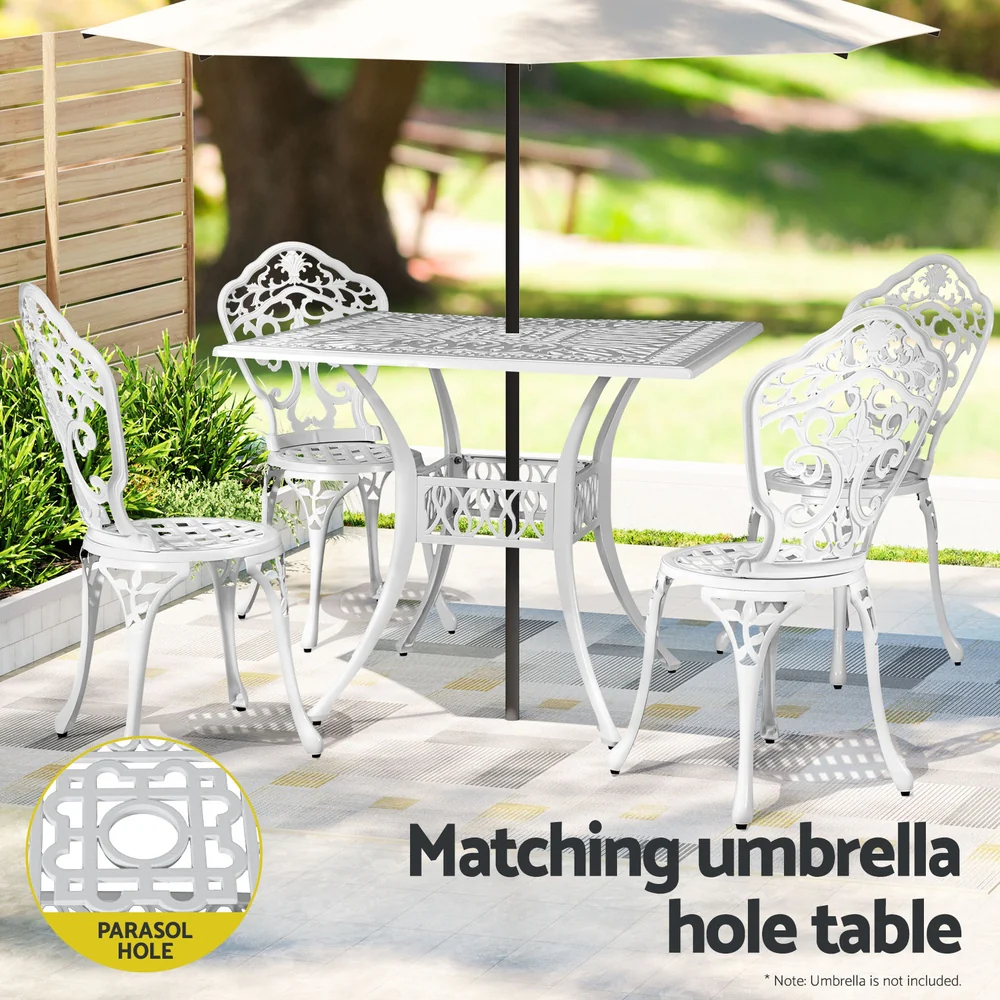Mindy 4-Seater Outdoor Dining Set Chairs Table Cast Aluminium Patio 5-Piece Outdoor Dining Set - White - Nurns