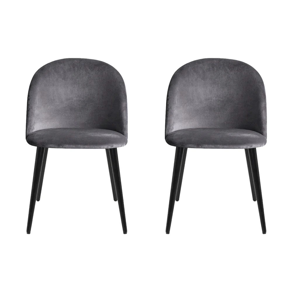 Perry Set of 2 Dining Chairs Velvet Solid Curved - Dark Grey - Nurns
