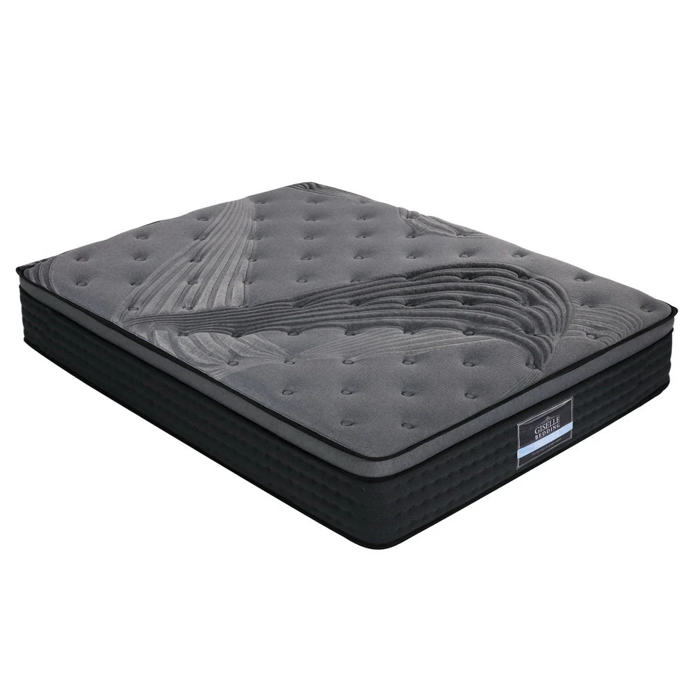 Balmy Bed & Mattress Package with 34cm Black Mattress - Black & Wood Double - Nurns