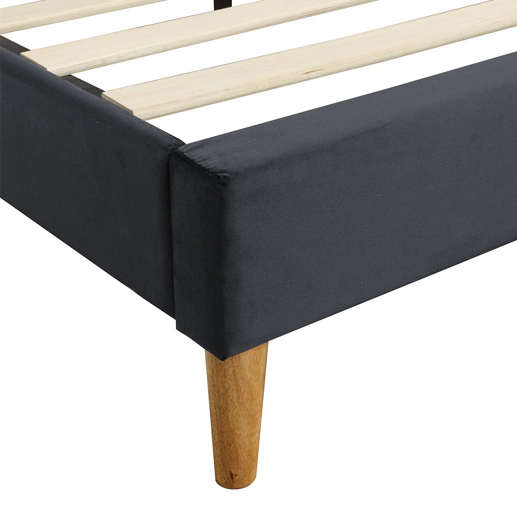 Venlo Bed Frame Base Platform Wooden Velvet with Headboard Grey - Double - Nurns
