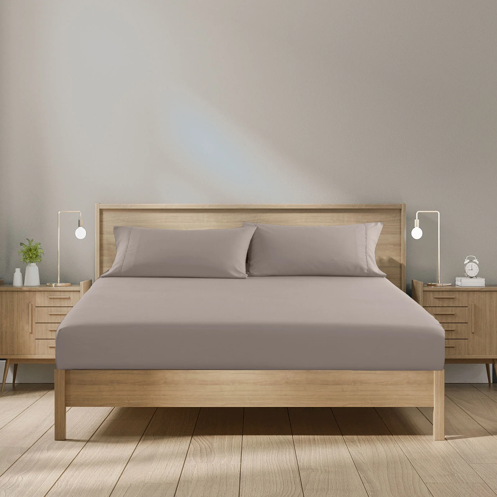 Double Royal Comfort 1500TC Cotton Rich Fitted Sheet 3pc Set - Stone - Nurns