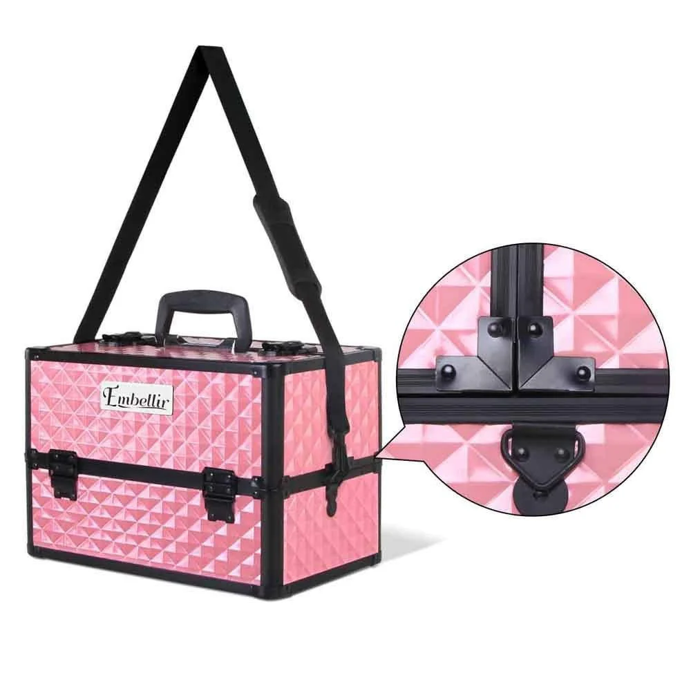 Portable Cosmetic Beauty Makeup Case - Diamond Pink - Nurns