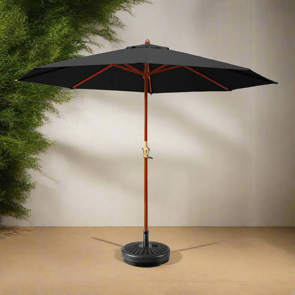 Instahut 3m Outdoor Umbrella w/Base Pole Umbrellas Garden Sun Stand Deck Black - Nurns