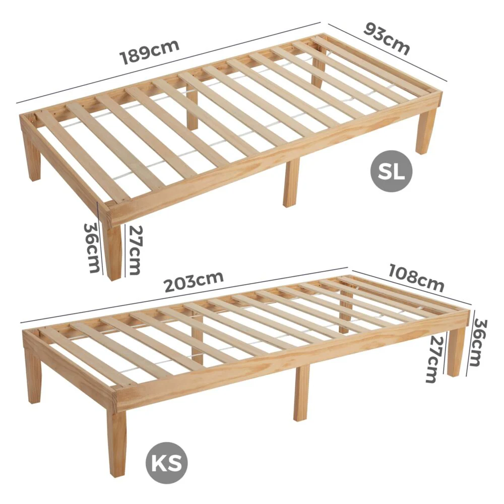 Lorelei Warm Wooden Natural Bed Base Frame - Wood King Single - Nurns
