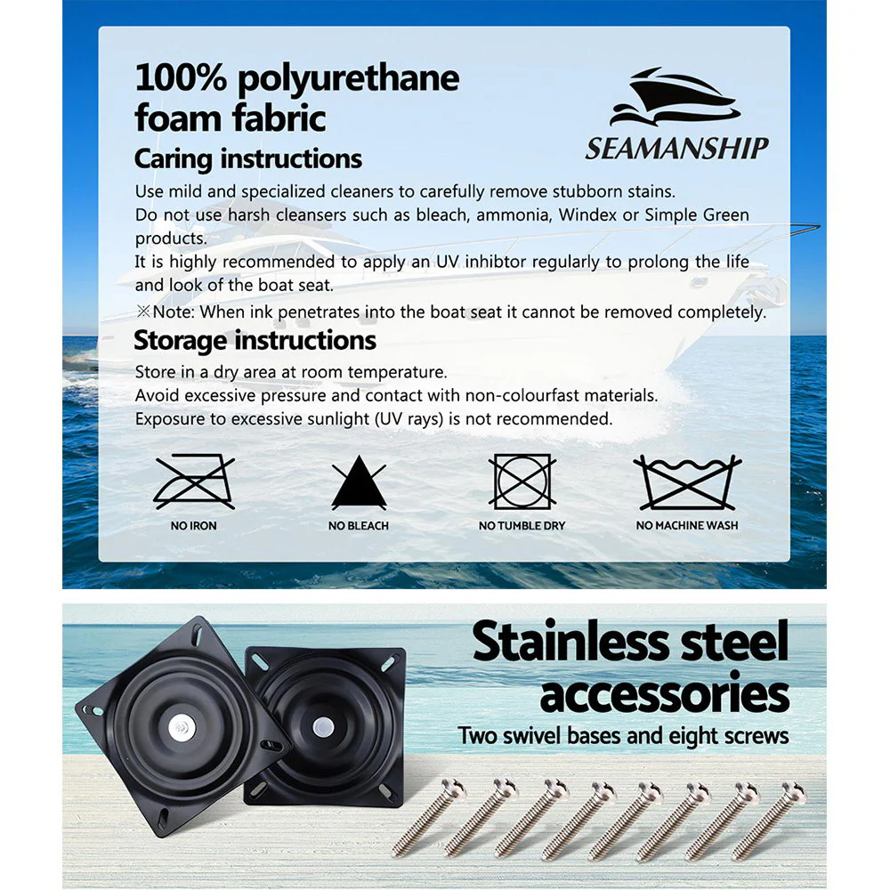 Set of 2 Folding Boat Seats Marine Seat Swivel High Back 12cm Padding Grey - Nurns