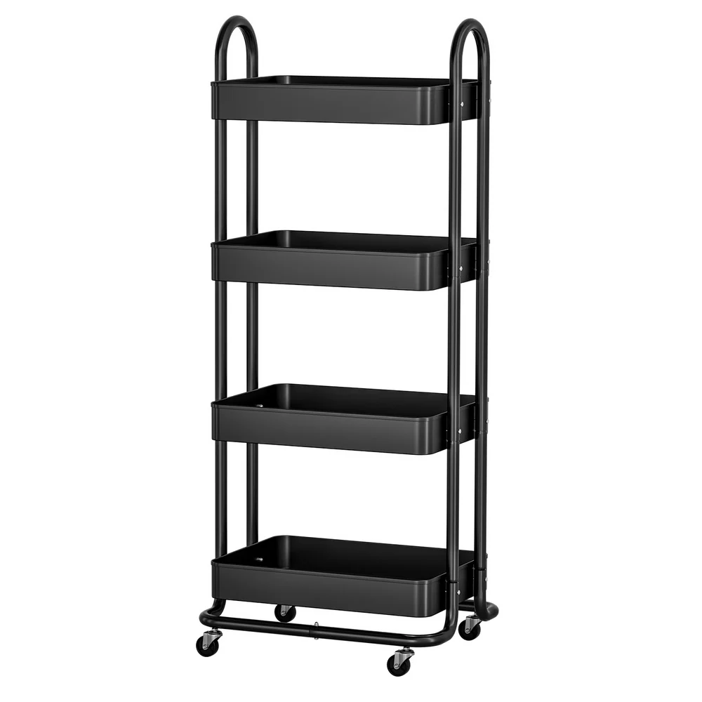 Storage Trolley Kitchen Cart 4 Tiers - Black - Nurns