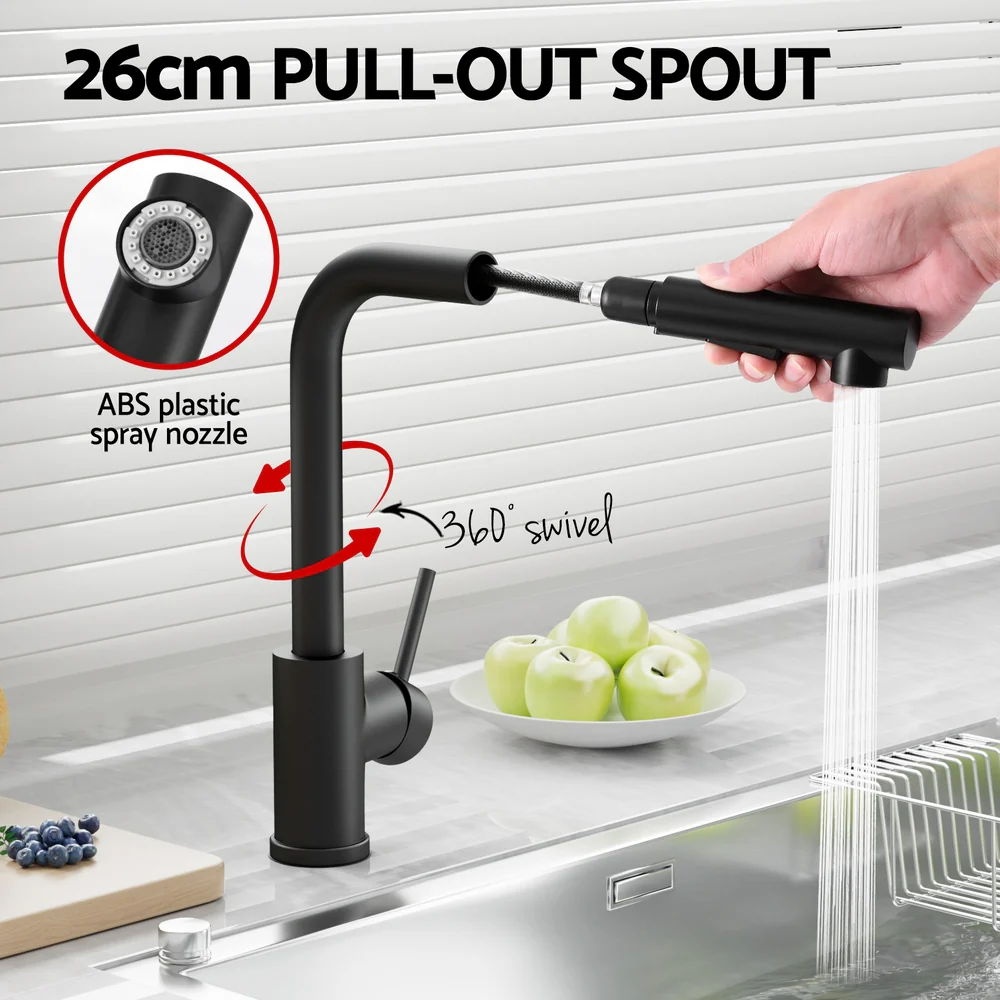 Kitchen Mixer Tap Pull Out Rectangle 2 Mode Sink Basin Faucet Swivel - Black - Nurns