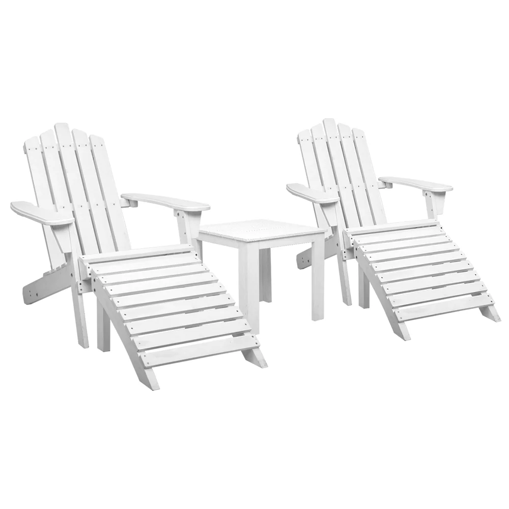 Adirondack Gardeon 5PC Outdoor Table and Chairs Wooden Sun Lounge Patio Furniture - Nurns