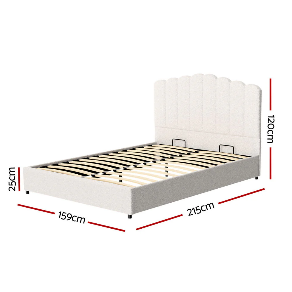 Belfast Queen Bedroom Suite 5 Piece 1x Queen Mattress 1x Bouclé Queen Bed Frame 2x Rattan Bedside Tables and 1x Rattan Tallboy - Nurns