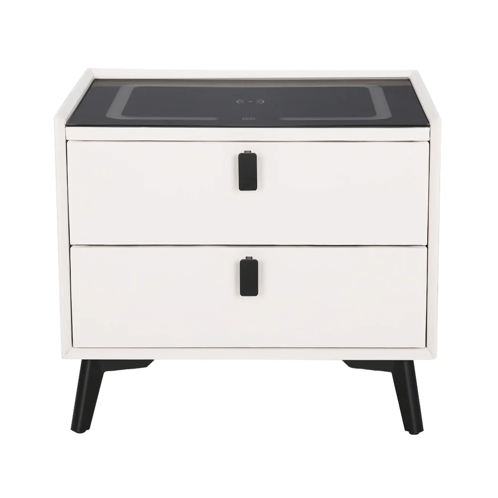 Brooks LED Bedside Tables Smart with Wireless Charging Ports with 2 Drawers - White - Nurns