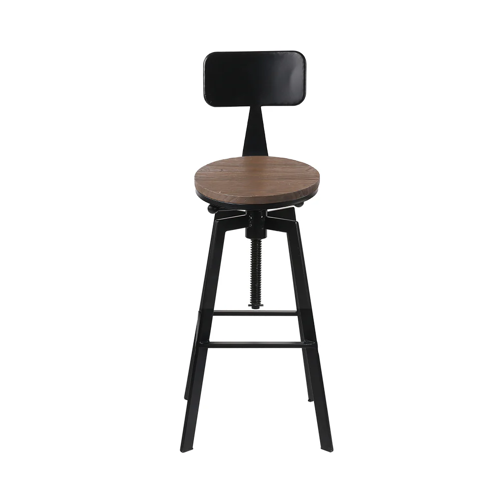 79.5cm Perugia Rustic Industrial Style Metal Bar Stool - Black & Wood - Nurns