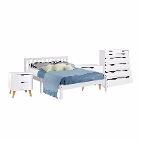 Stirling Double Bedroom Suite 5 Piece 1x Double Mattress, 1x Double Wooden Bed Frame, 2x White Wooden Bedside Tables and 1x White Tallboy - Nurns