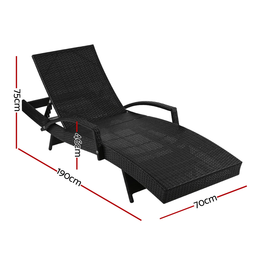 Ashby Outdoor Sun Lounge Wicker with Armrest Chair and Cushion - Black - Nurns