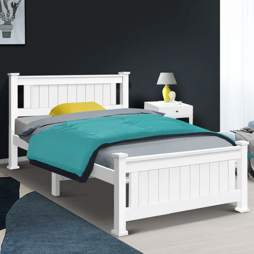 Mystique Wooden Bed Frame no Drawers - White King Single - Nurns