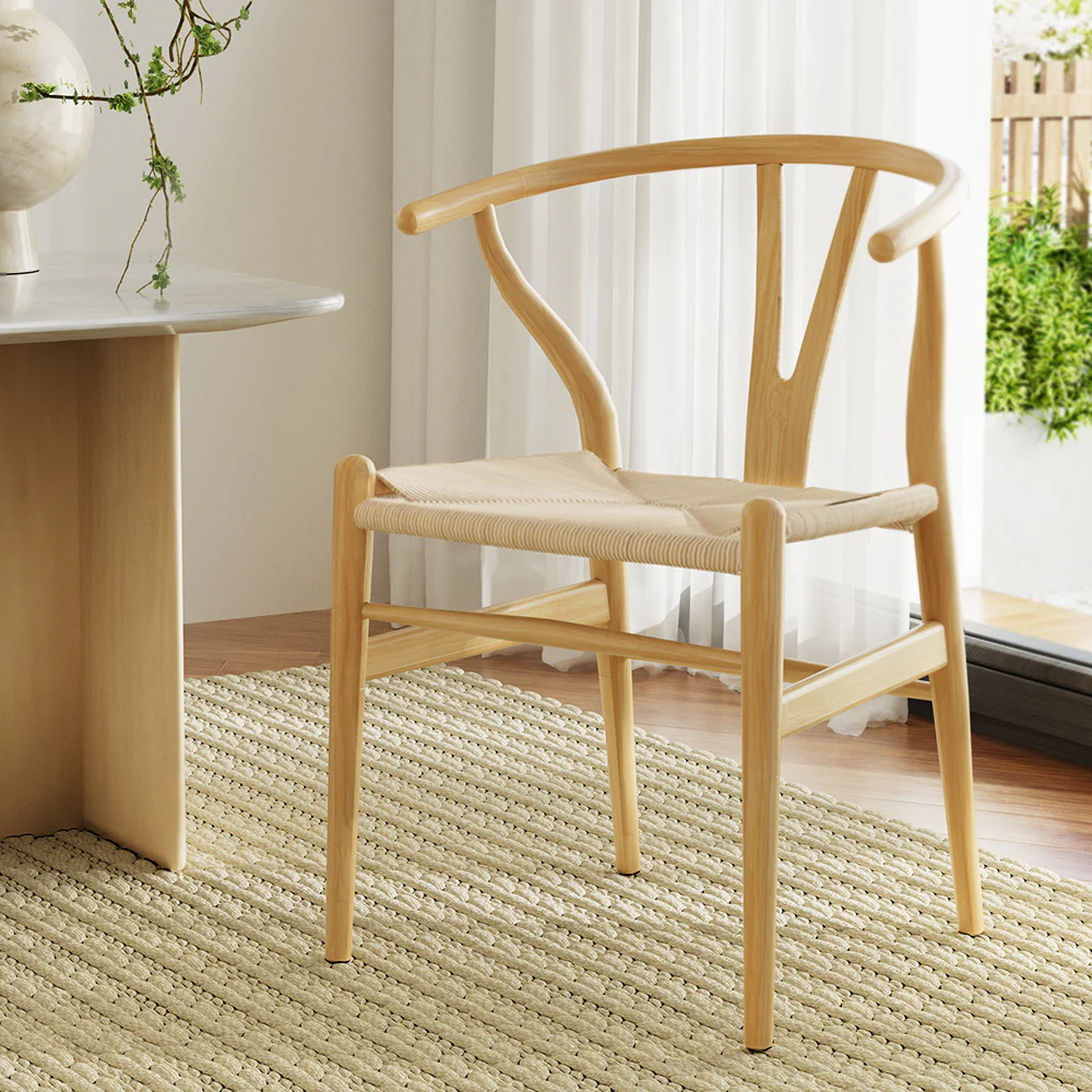 Maud Dining Chairs Wooden Kraft Paper Seat Wishbone Back - Natural Wood - Nurns