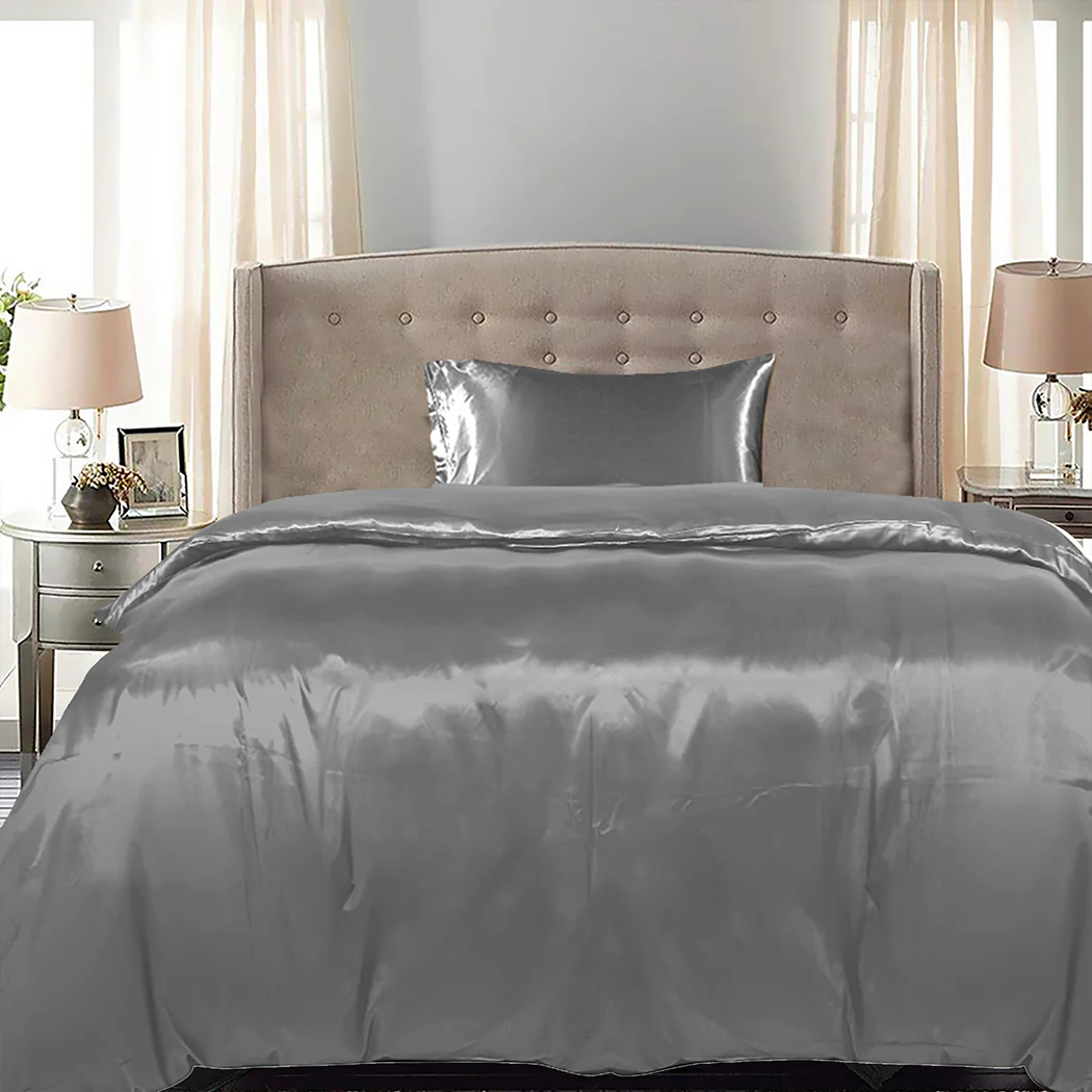 SINGLE 2-Piece Quilt Cover Set Bedspread & Pillowcase - Grey - Nurns