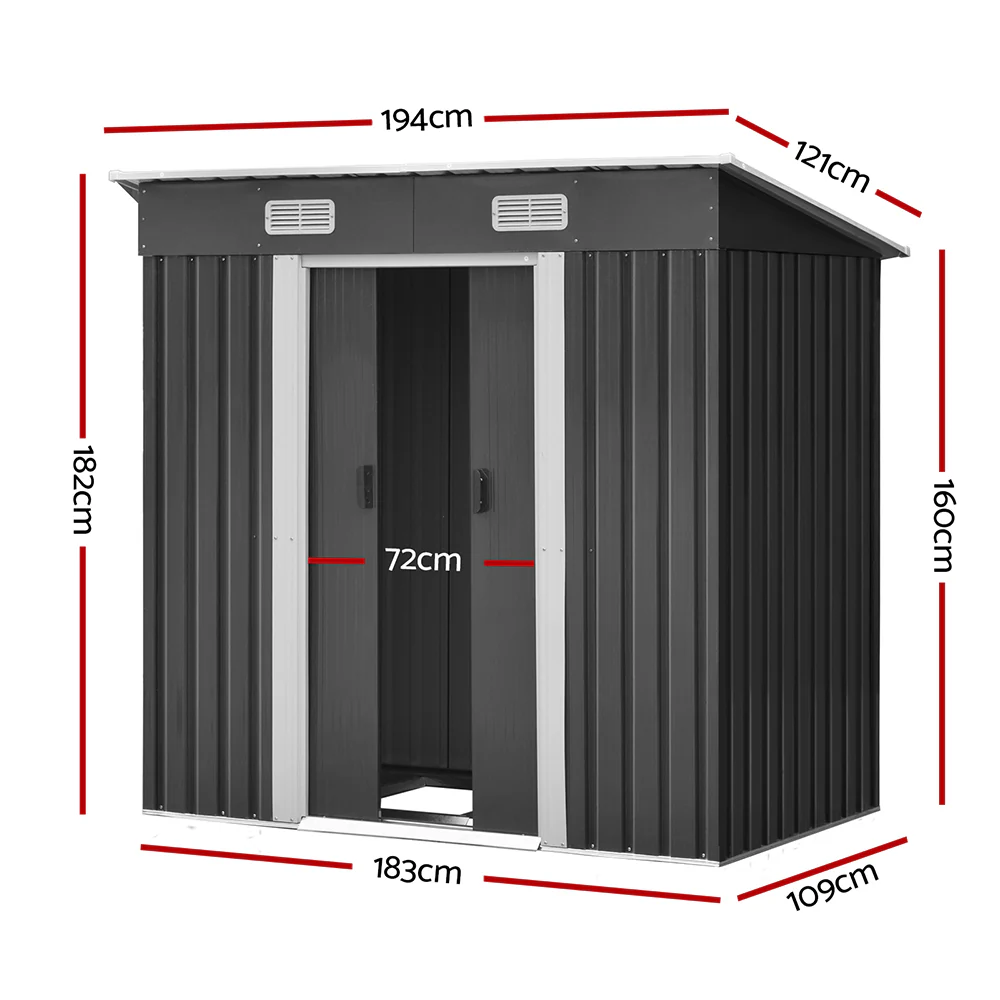 Giantz Garden Shed 1.94x1.21M w/Metal Base Sheds Outdoor Storage Tool Steel House Sliding Door - Nurns