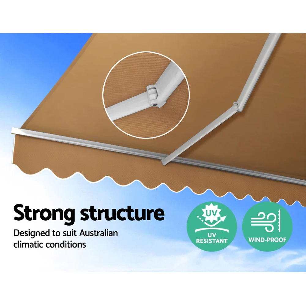 Instahut Retractable Folding Arm Awning Motorised Sunshade 4Mx3M Beige - Nurns