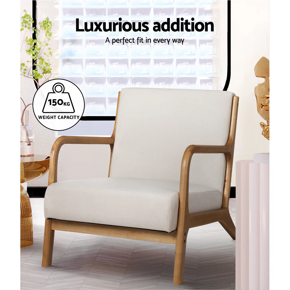 Myla Accent Lounge Bedroom Armchair - Beige & Wood - Nurns
