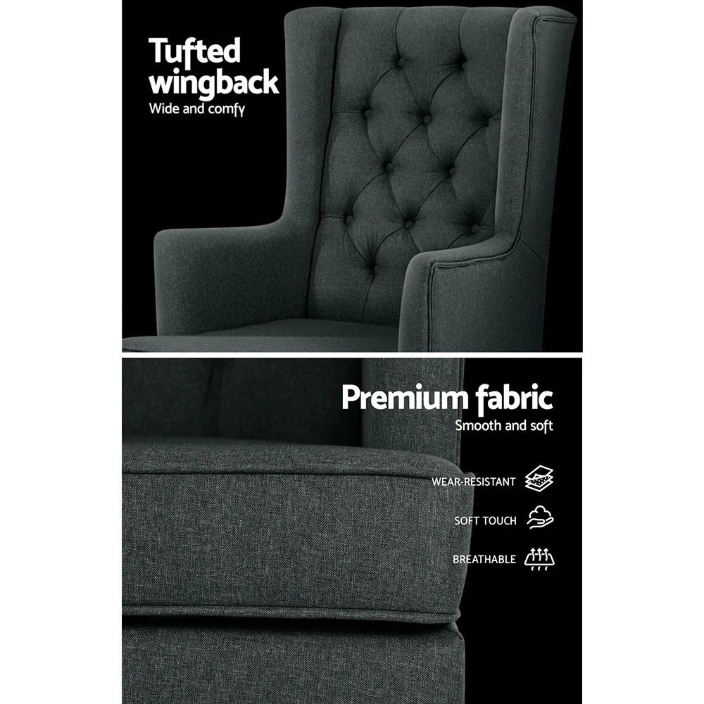 Astraea Rocking Armchair Fabric Chair Lounge Recliner - Charcoal - Nurns