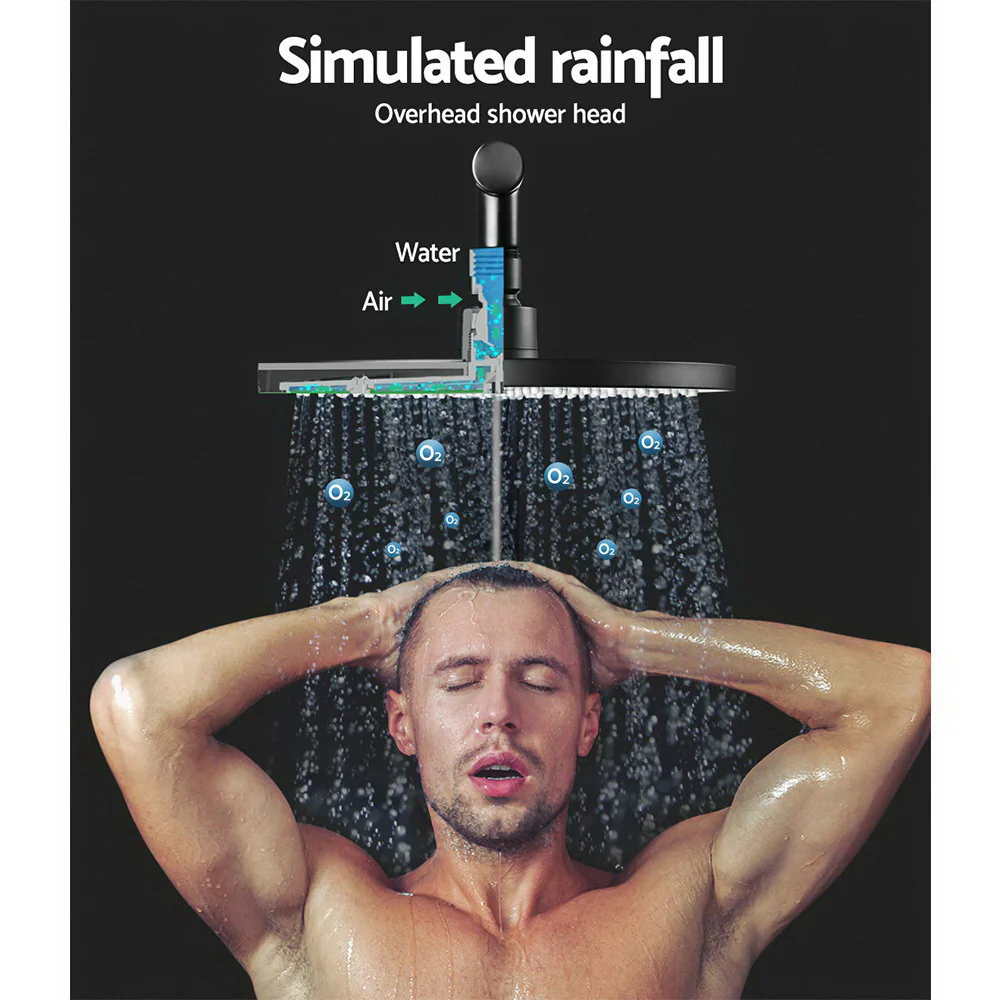 9'' Rain Shower Head Set Handheld Round High Pressure Twins Tap Black - Nurns