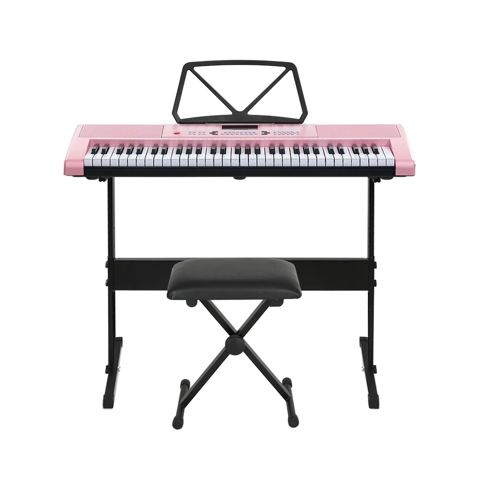Alpha 61 Keys Electronic Piano Keyboard Digital Electric w/ Stand Stool Pink - Nurns