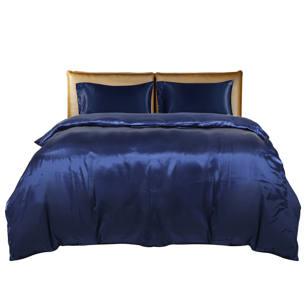 SUPER KING 3-Piece Quilt Cover Set Bedspread Pillowcases - Blue - Nurns