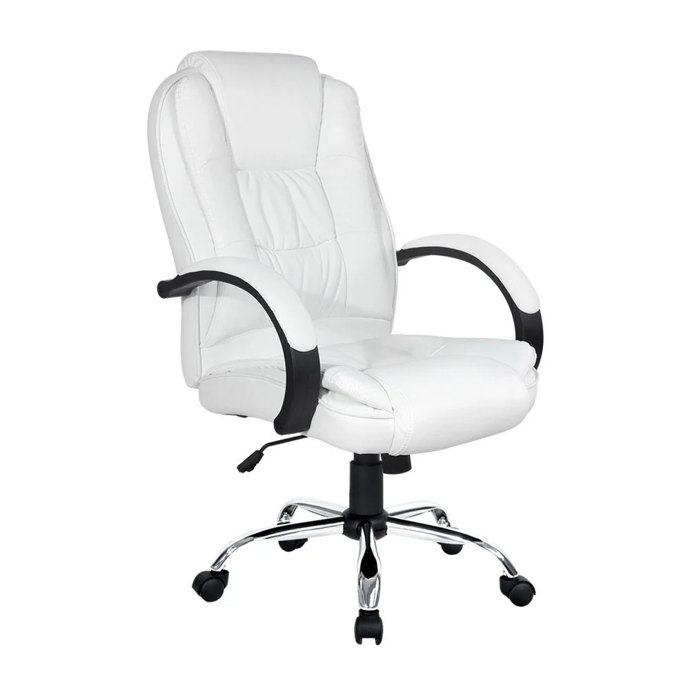 Artiss Executive Office Chair Leather Tilt White - Nurns
