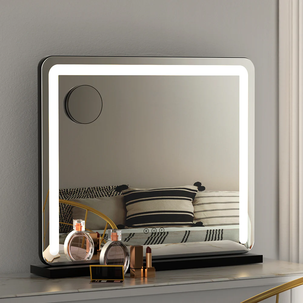 Makeup Mirror 60x50cm Hollywood Vanity with LED Light Tabletop - Black - Nurns