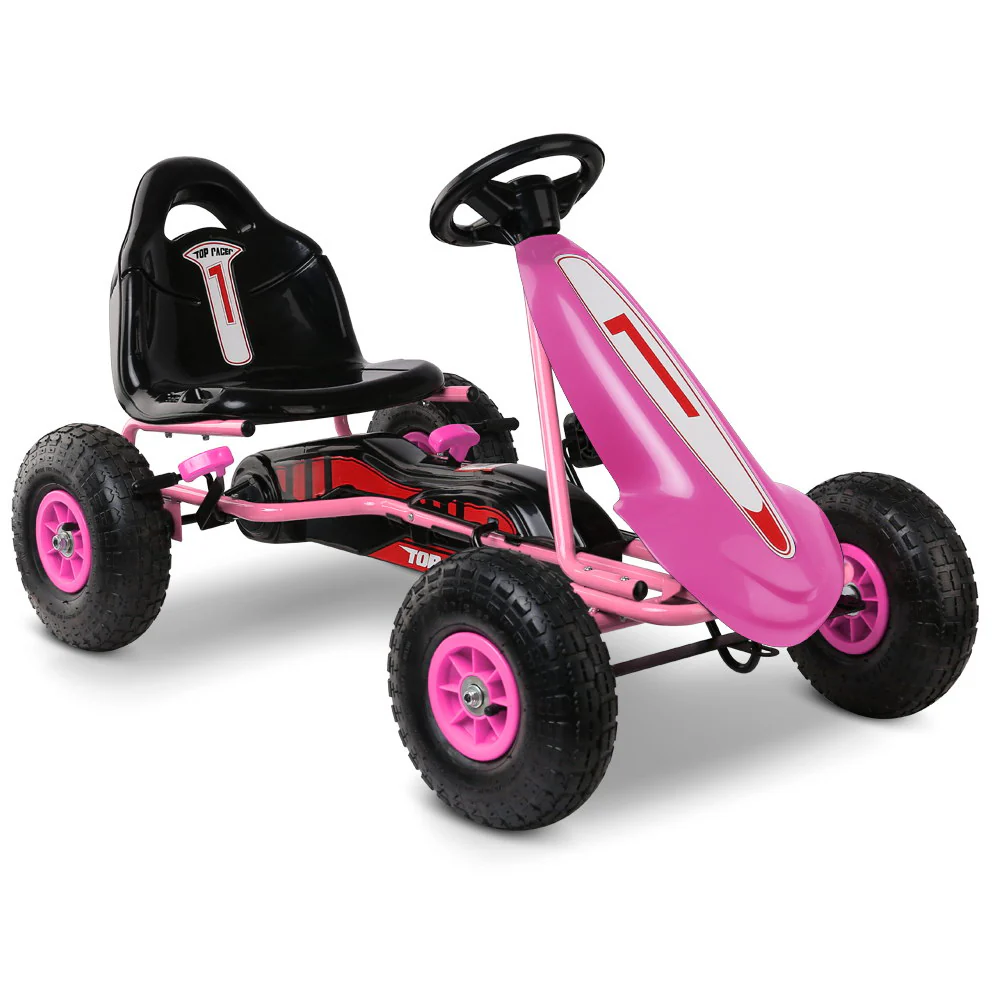 Kids Pedal Go Kart Car Ride On Toys Racing Bike Rubber Tyre Adjustable Seat - Pink - Nurns